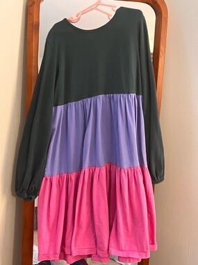 Hannah Andersson Girls Colorblock Tiered Dress - Black, Purple & Pink